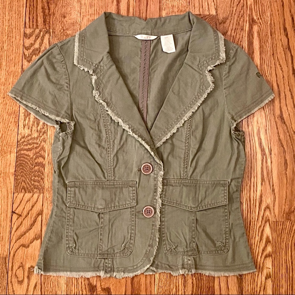 Roxy - Olive Cotton Fitted Cap Sleeve Jacket Sz M